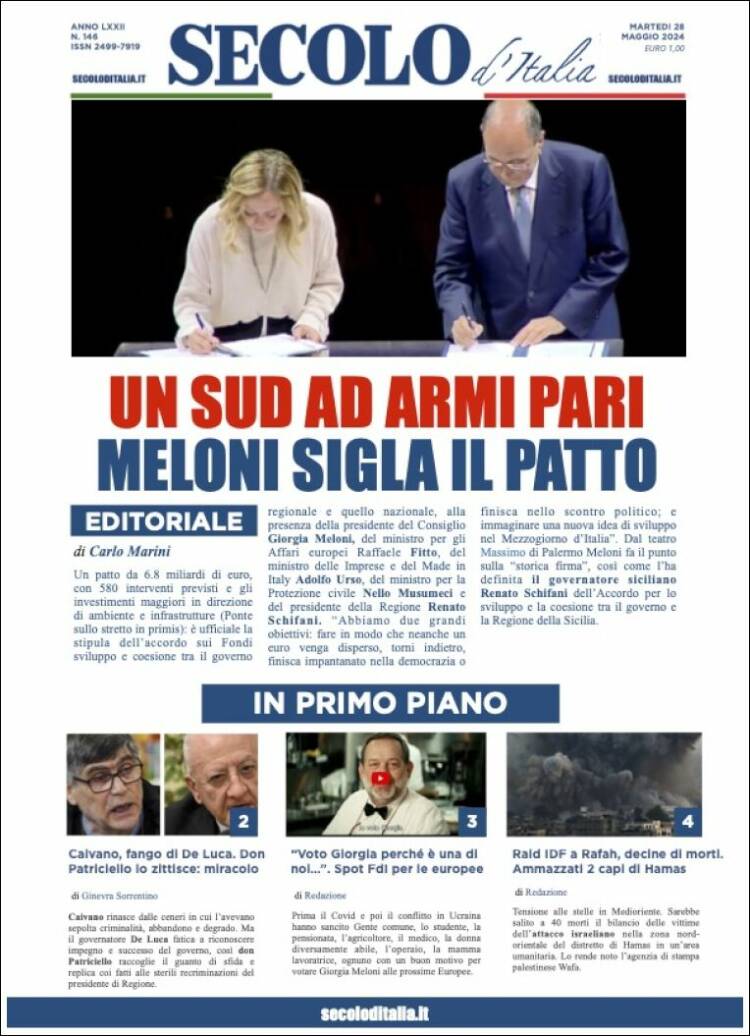 Portada de Secolo d'Italia (Italia)