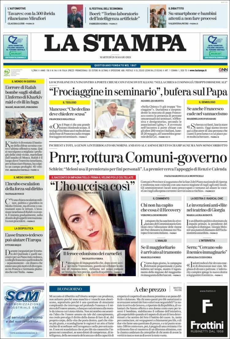 Portada de La Stampa (Italia)