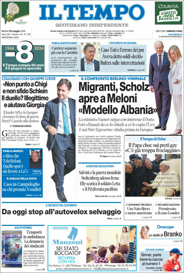 Portada de Il Tempo (Italia)