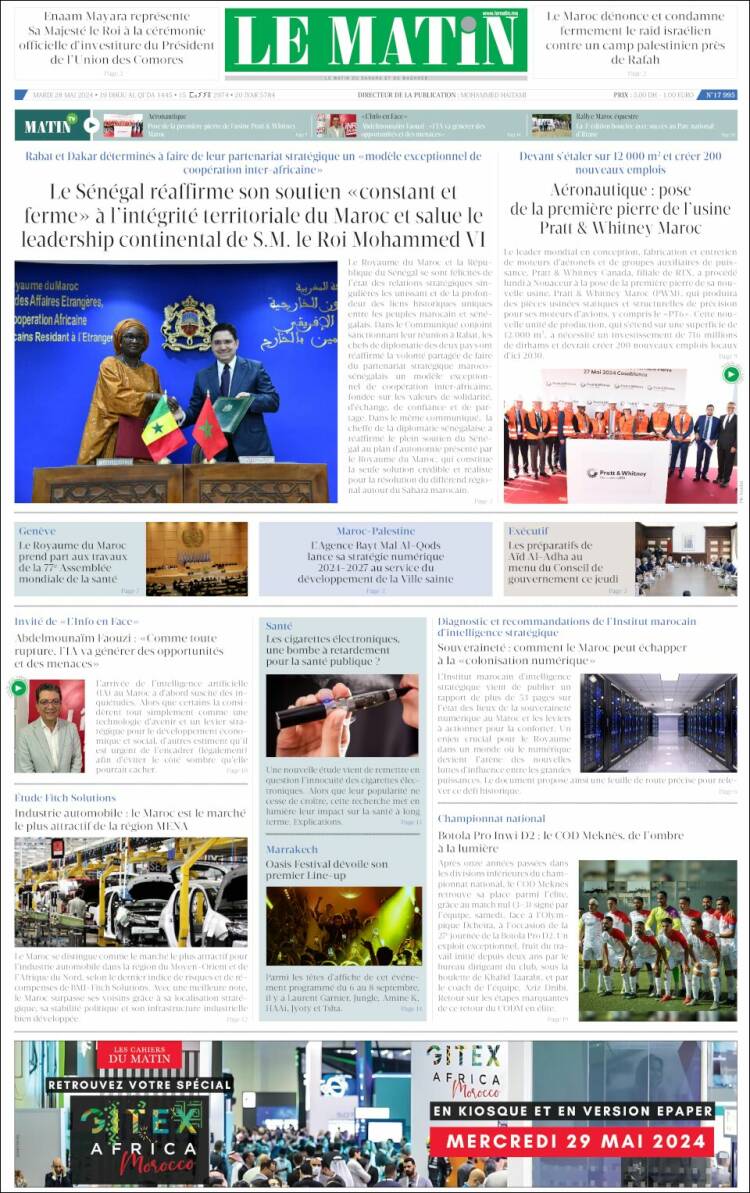 Portada de Le Matin (Marruecos)