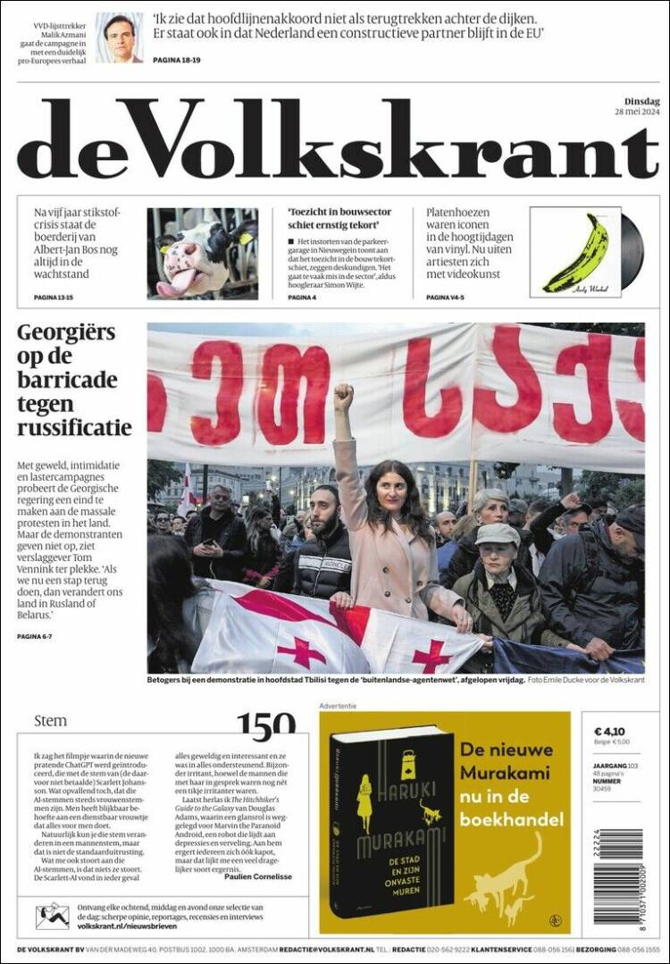 Portada de De Volkskrant (Pa&iacute;ses Bajos)