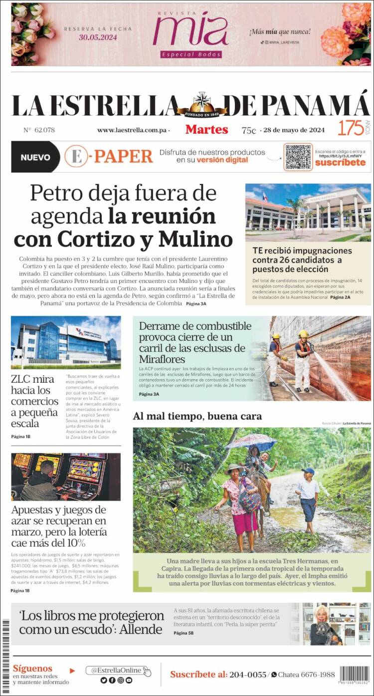 Portada de La Estrella de Panamá (Panamá)