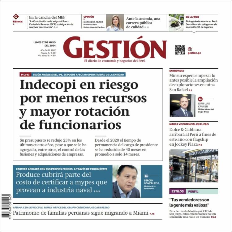 Portada de Diario Gestión (Per&uacute;)