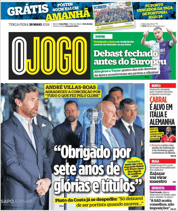Portada de O Jogo (Portugal)