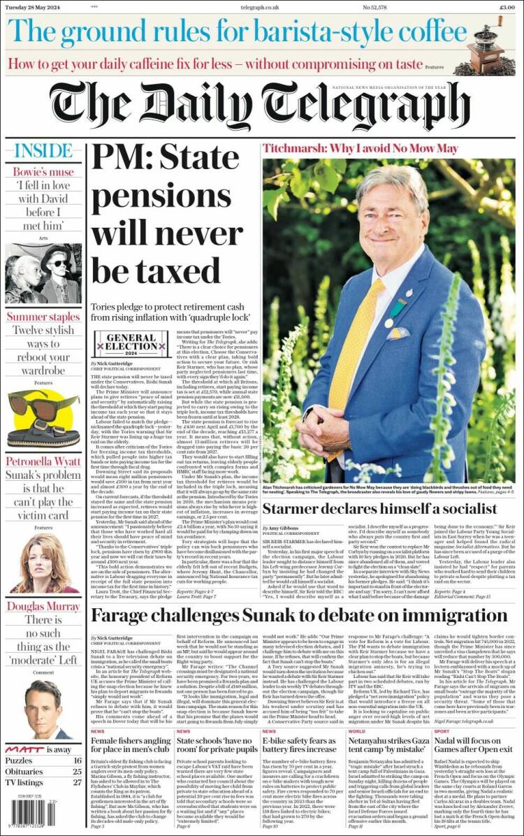 Portada de Daily Telegraph (Reino Unido)