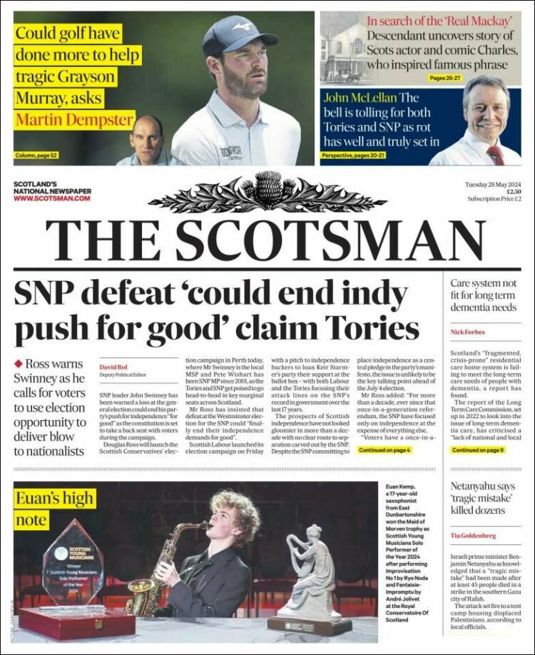 Portada de The Scotsman (Reino Unido)