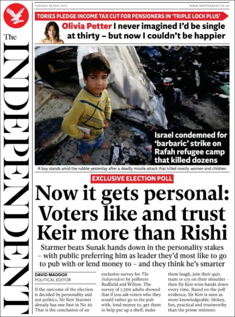Portada de The Independent (Reino Unido)