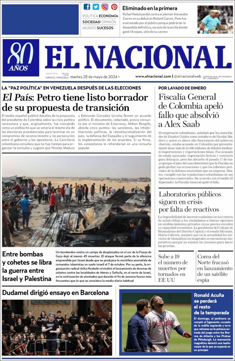 Portada de El Nacional (Venezuela)
