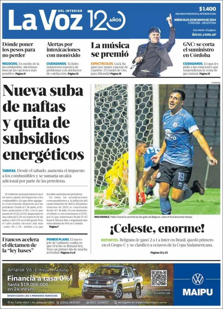 Portada de La Voz del Interior (Argentina)