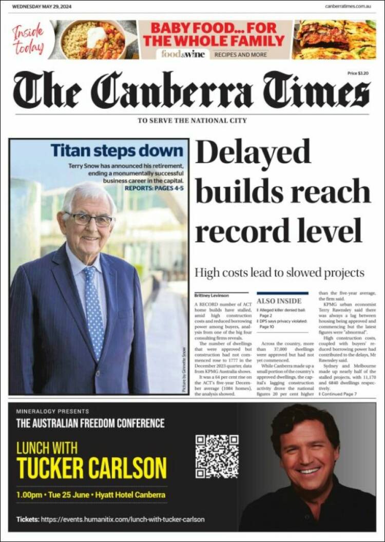 Portada de The Canberra Times (Australia)