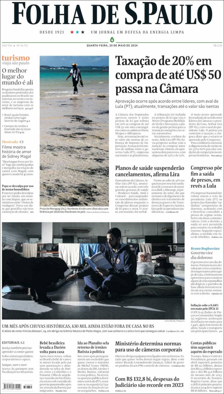 Portada de Folha de São Paulo (Brasil)