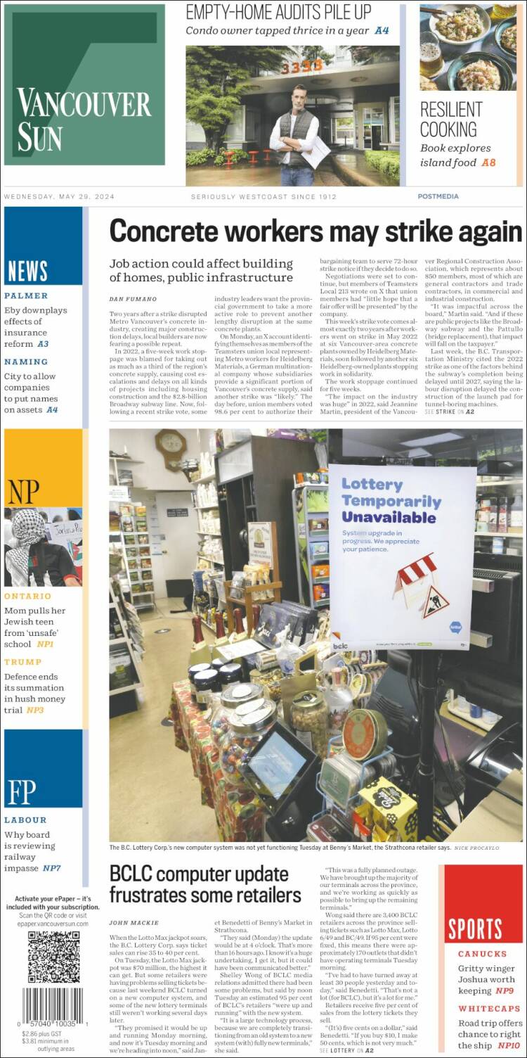 Portada de The Vancouver Sun (Canadá)