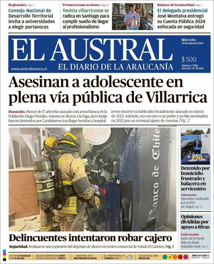 Portada de El Austral de Temuco (Chile)