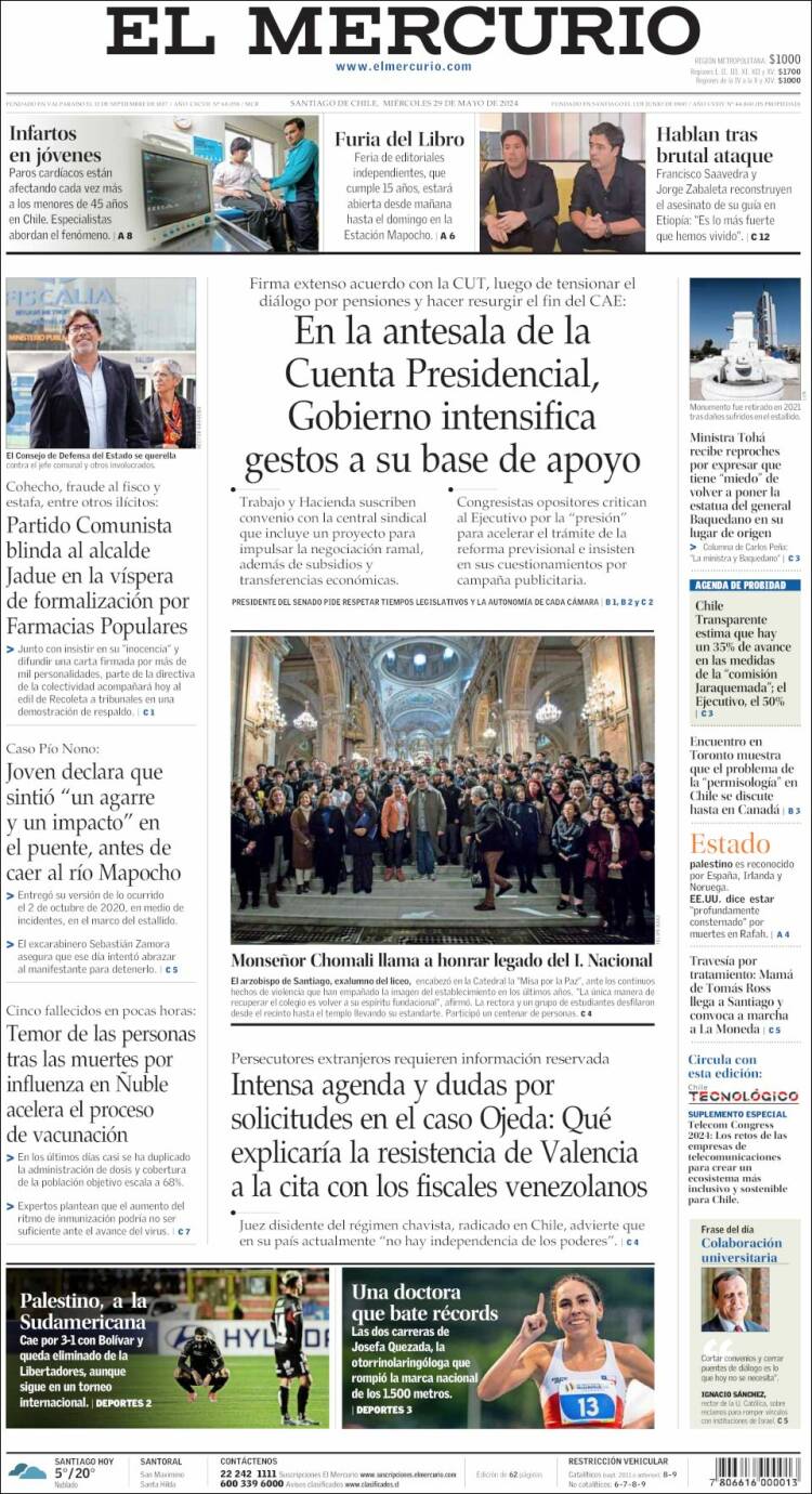 Portada de El Mercurio (Chile)