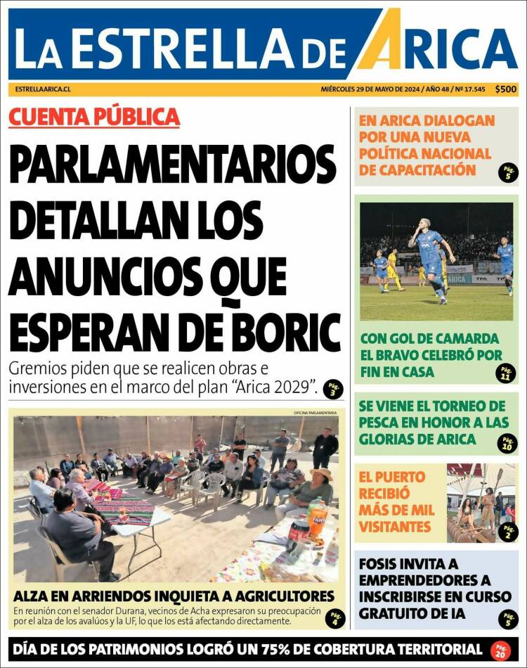Portada de La Estrella de Arica (Chile)