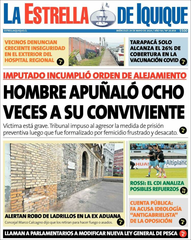 Portada de La Estrella de Iquique (Chile)