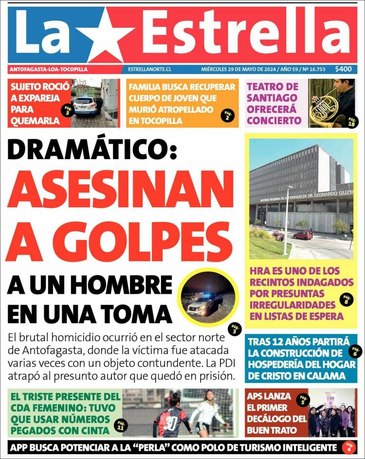 Portada de La Estrella de Tocopilla (Chile)