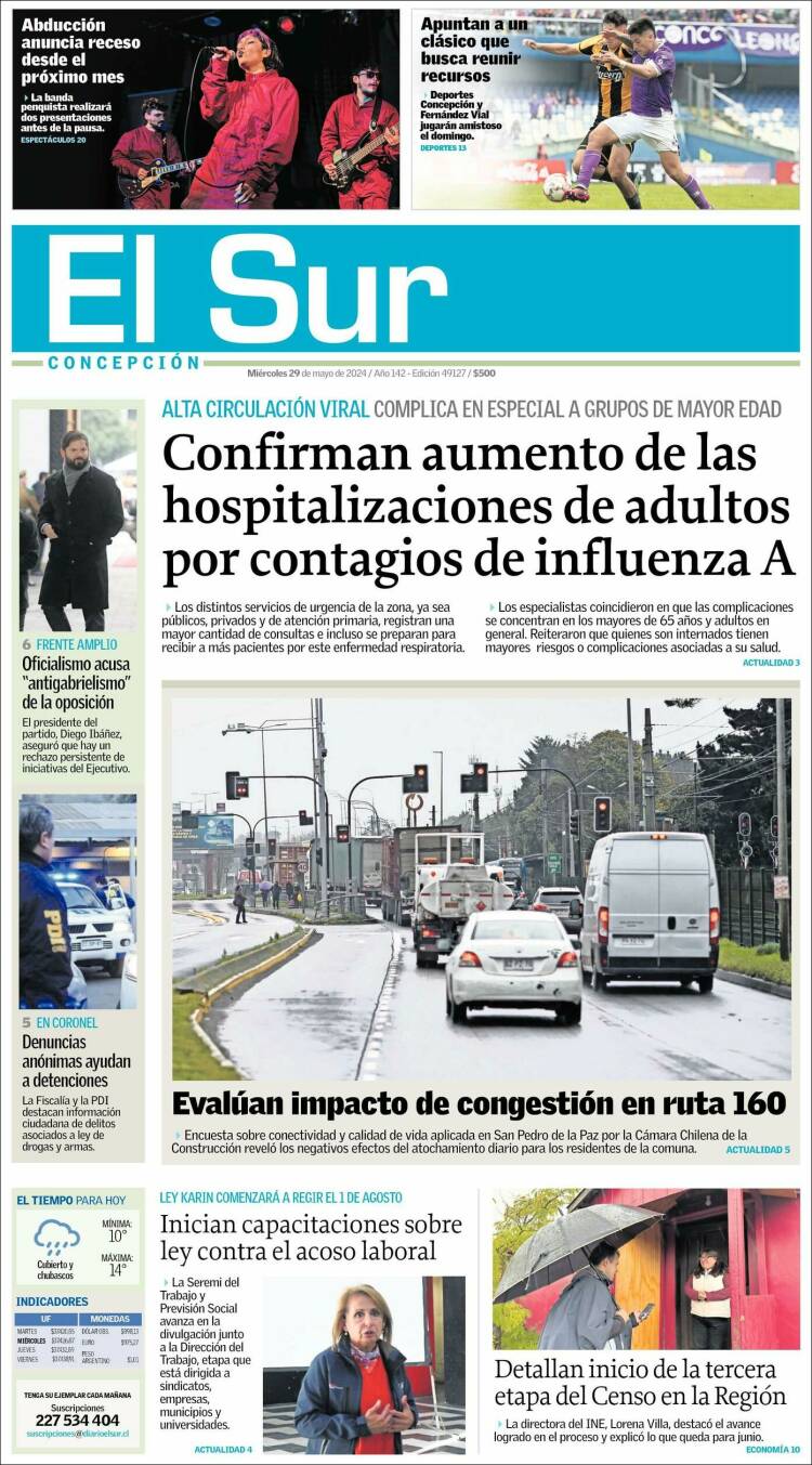 Portada de El Sur (Chile)