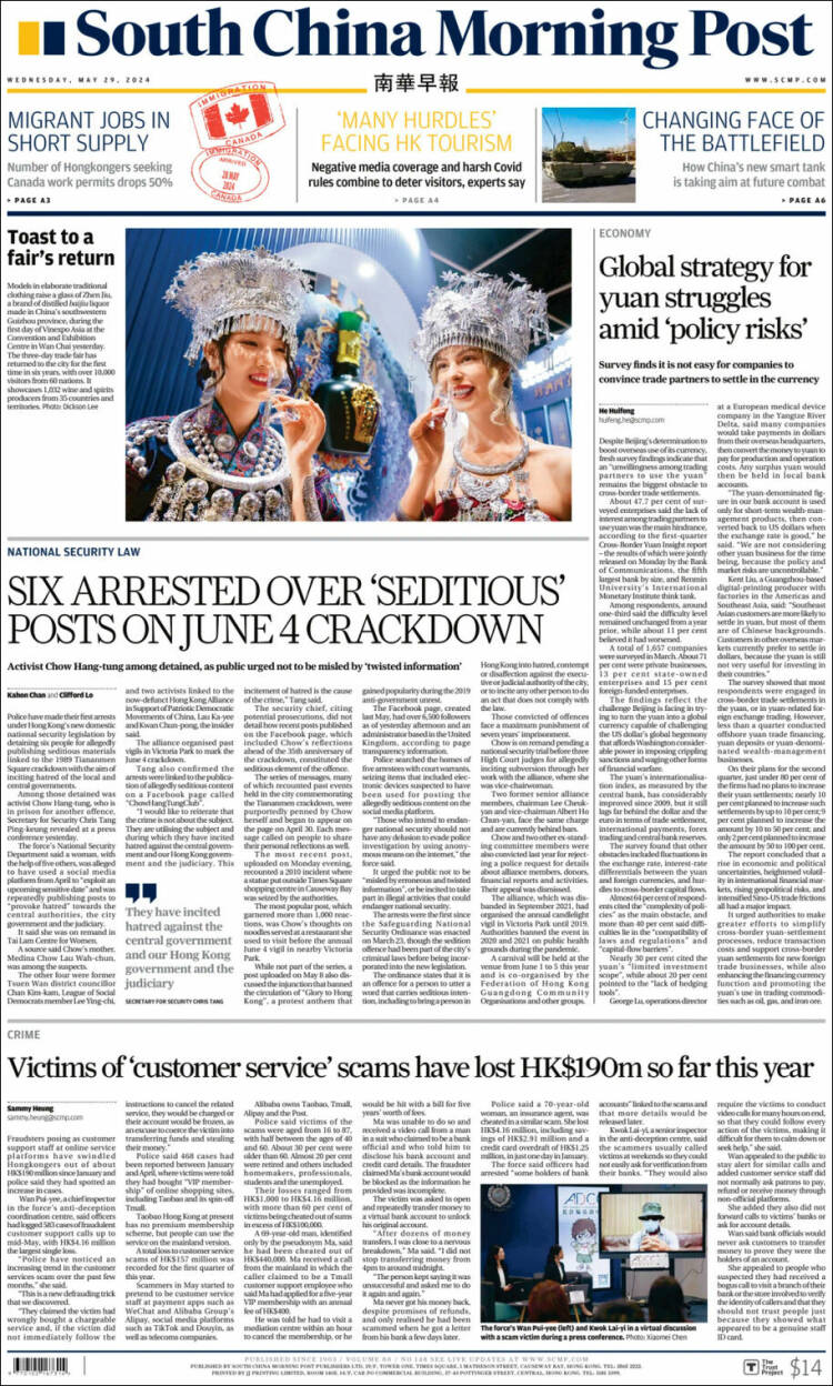 Portada de South China Morning Post (China)