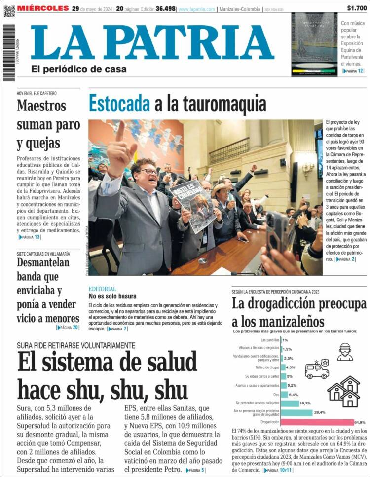 Portada de La Patria (Colombia)