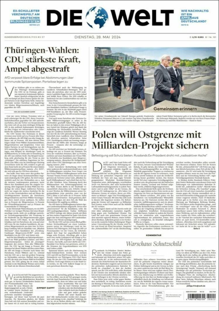 Portada de Die Welt (Alemania)