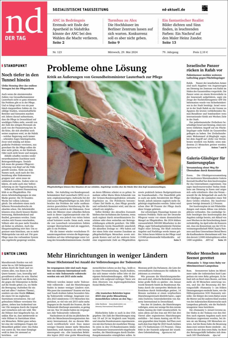 Portada de Neues Deutschland (Alemania)