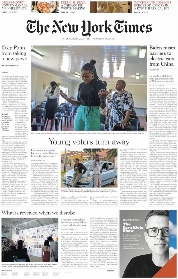 Portada de International New York Times (Europa)