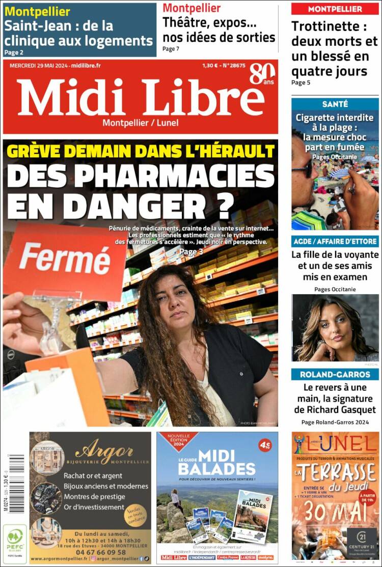 Portada de Midi Libre (Francia)