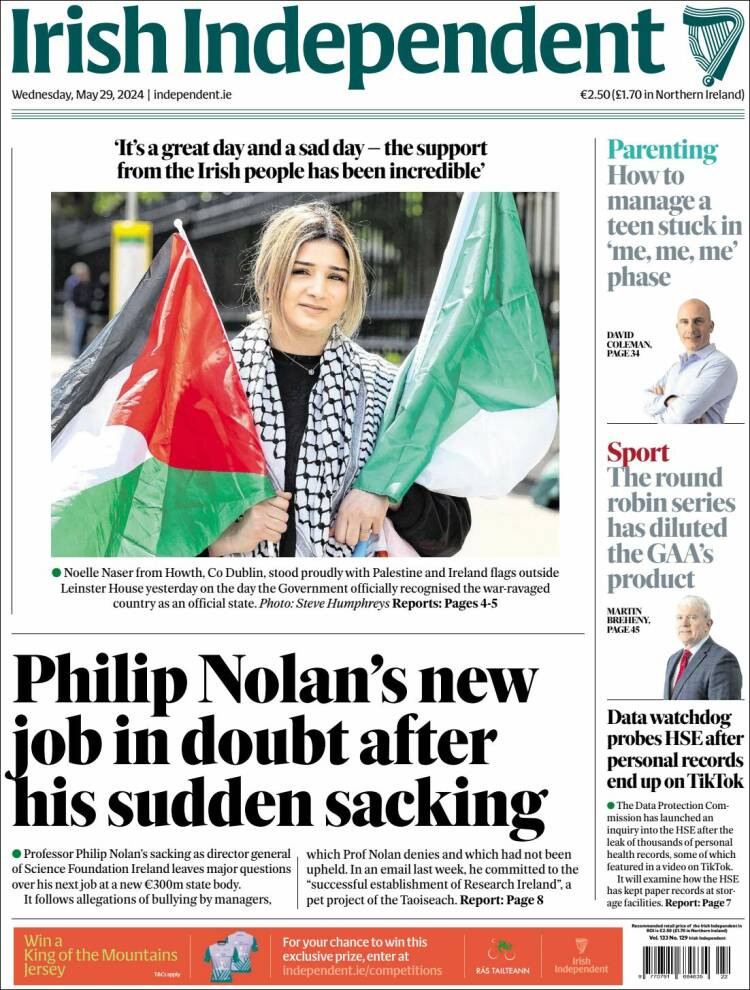 Portada de Irish Independent (Irlanda)