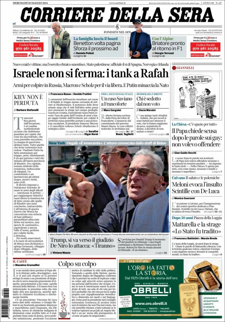 Portada de Corriere della Sera (Italia)