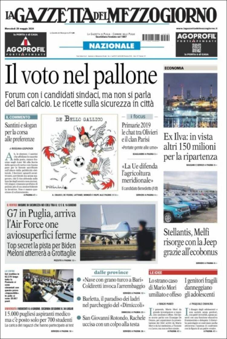 Portada de La Gazzetta del Mezzogiorno (Italia)
