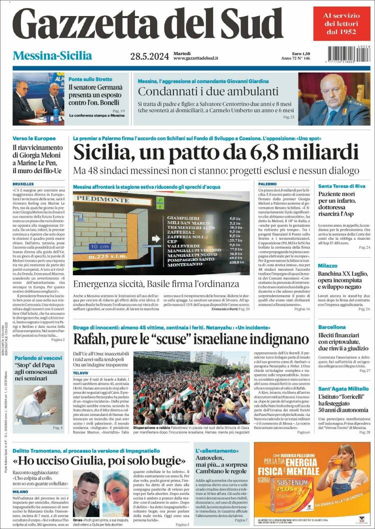 Portada de Gazzetta del Sud (Italia)