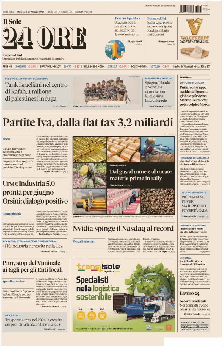 Portada de Il Sole 24 ORE (Italia)