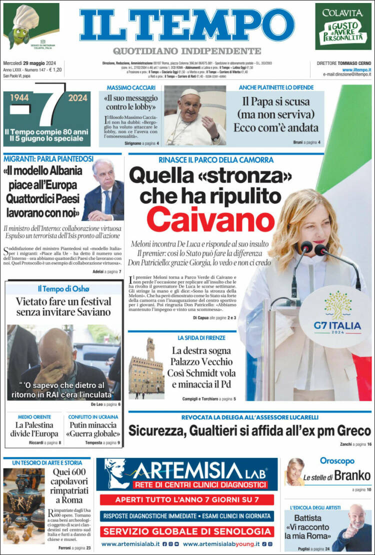 Portada de Il Tempo (Italia)