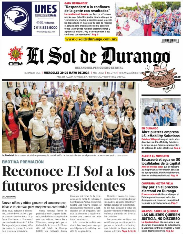 Portada de El Sol de Durango (M&eacute;xico)