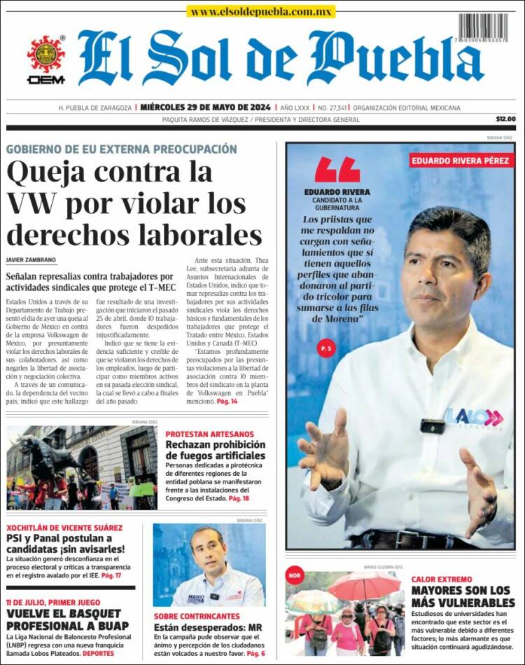 Portada de El Sol de Puebla (M&eacute;xico)