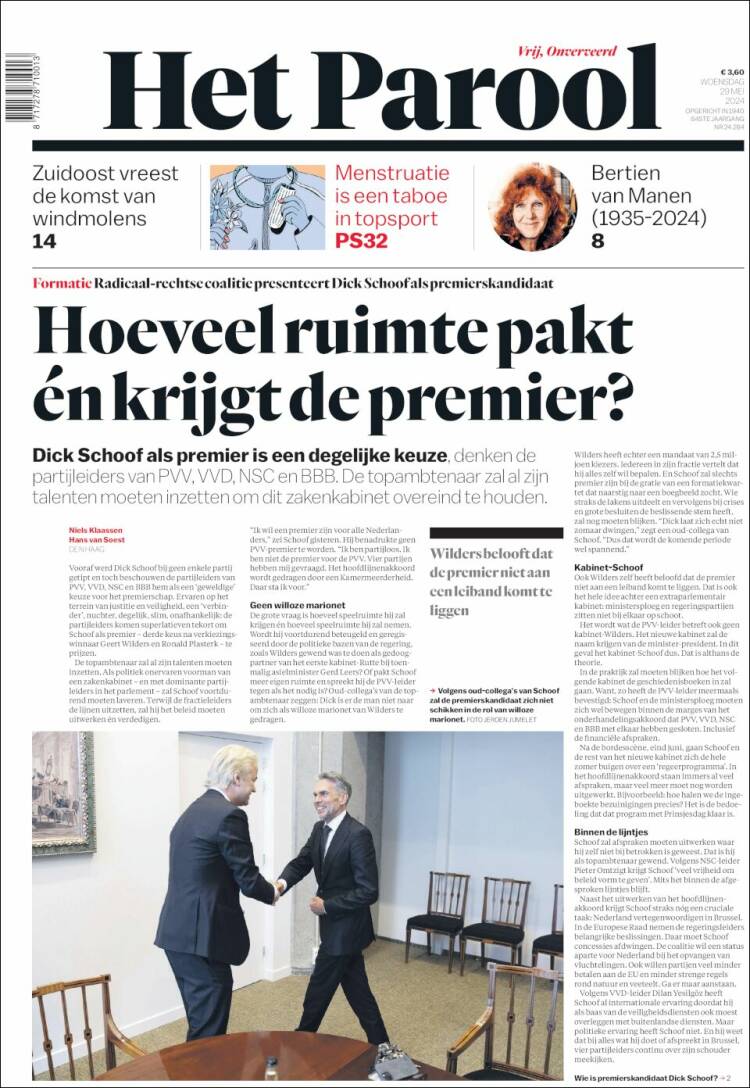 Portada de Het Parool (Pa&iacute;ses Bajos)