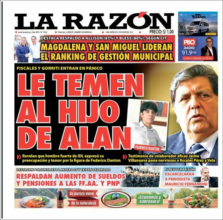 Portada de La Razón (Per&uacute;)