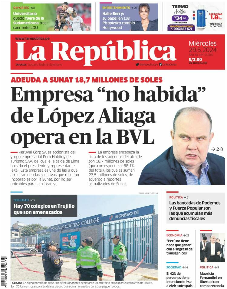 Portada de La Republica (Per&uacute;)