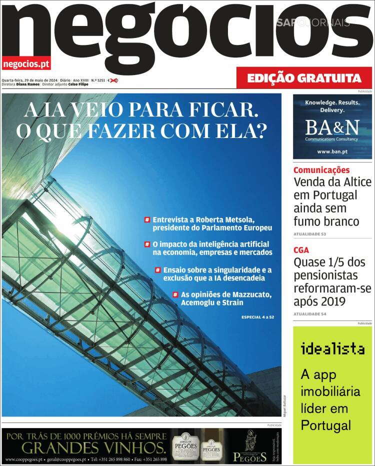 Portada de Jornal de Negócios (Portugal)