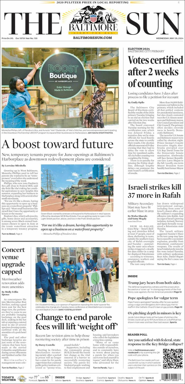 Portada de The Baltimore Sun (USA)