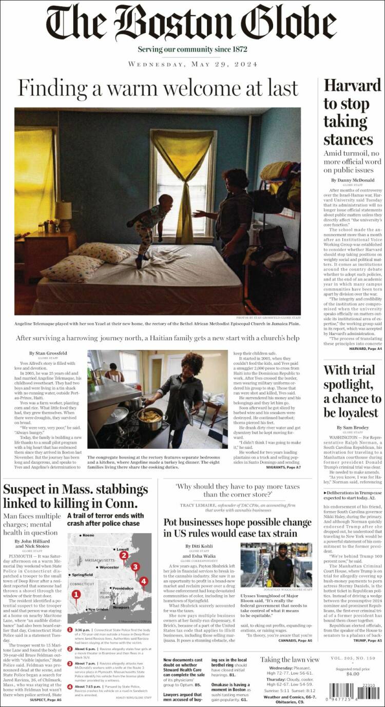 Portada de Boston Globe (USA)