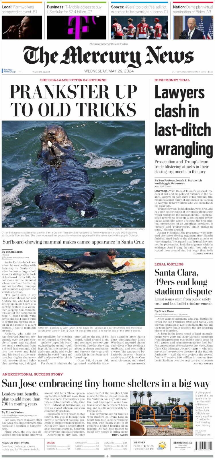 Portada de San Jose Mercury News (USA)