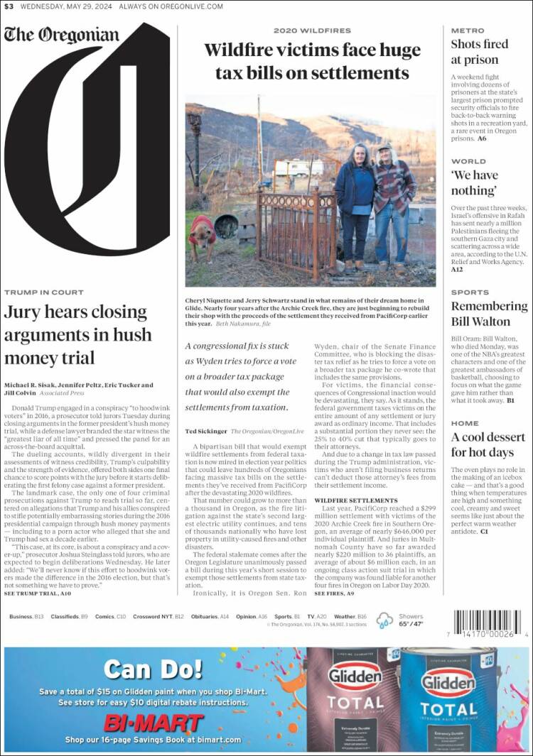 Portada de The Oregonian (USA)