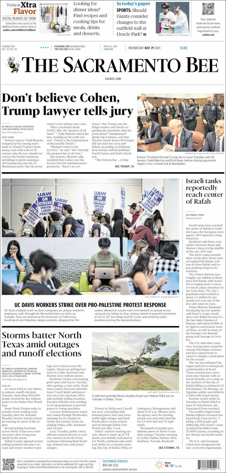 Portada de The Sacramento Bee (USA)