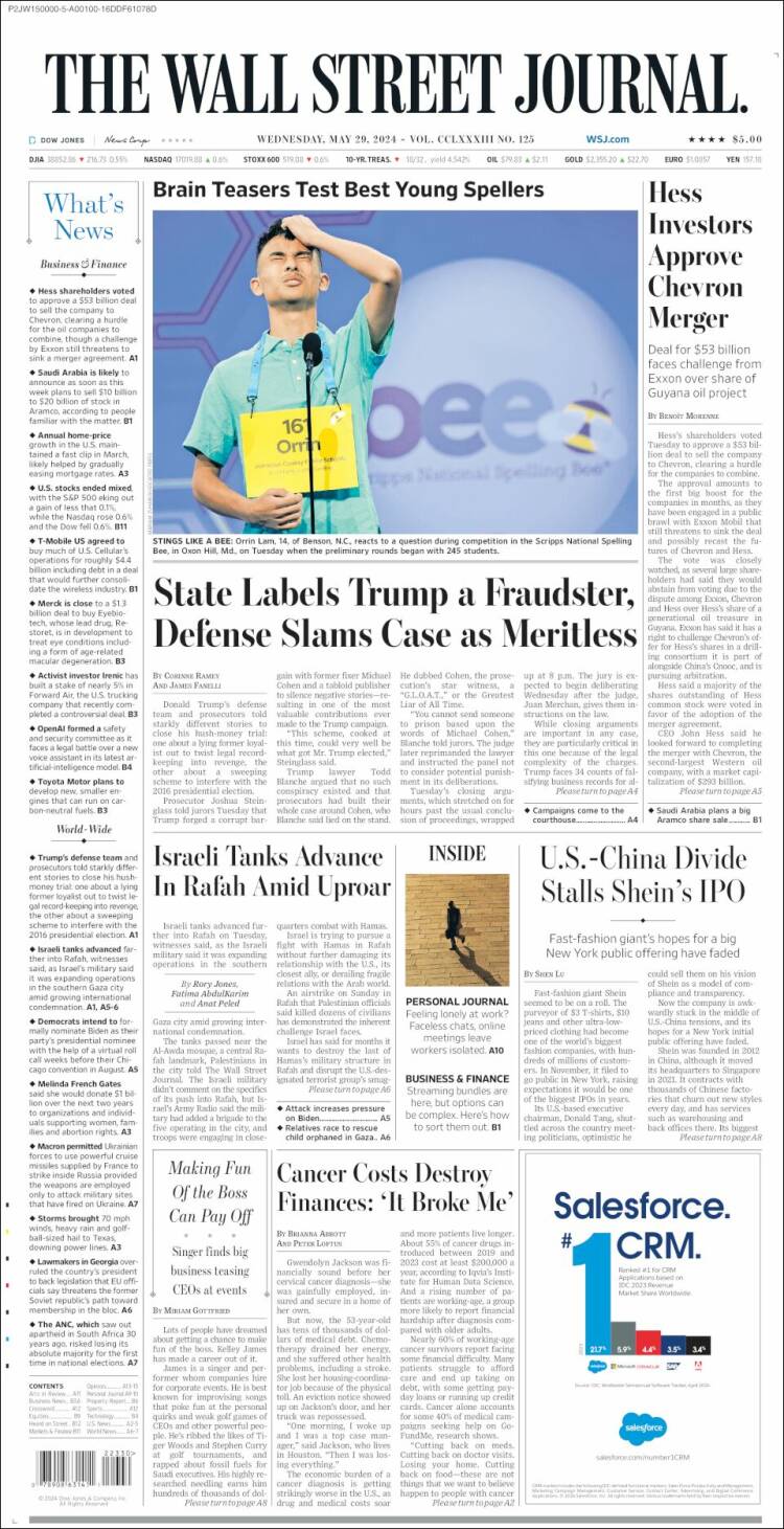 Portada de Wall Street Journal (USA)