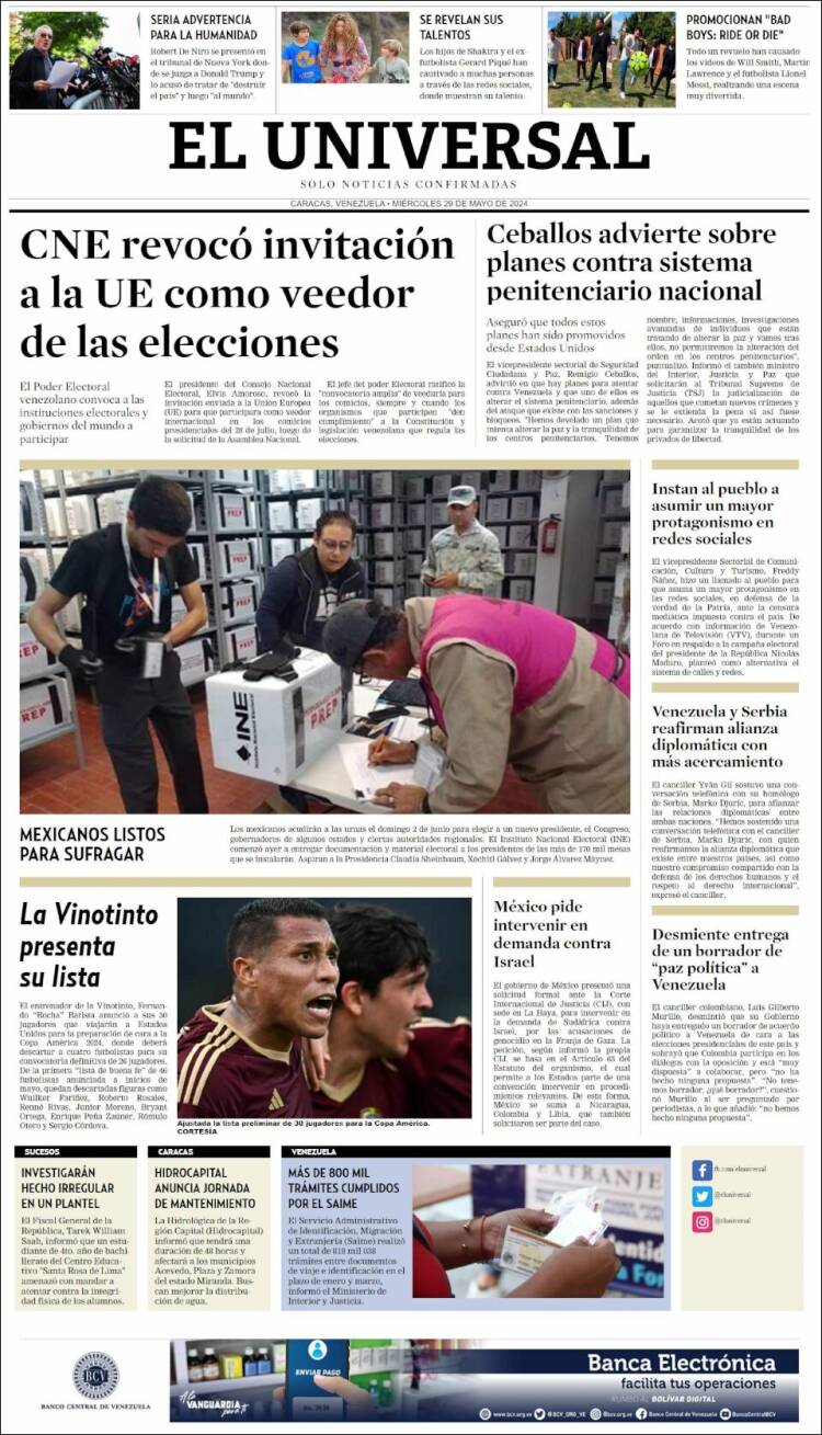 Portada de Universal (Venezuela)
