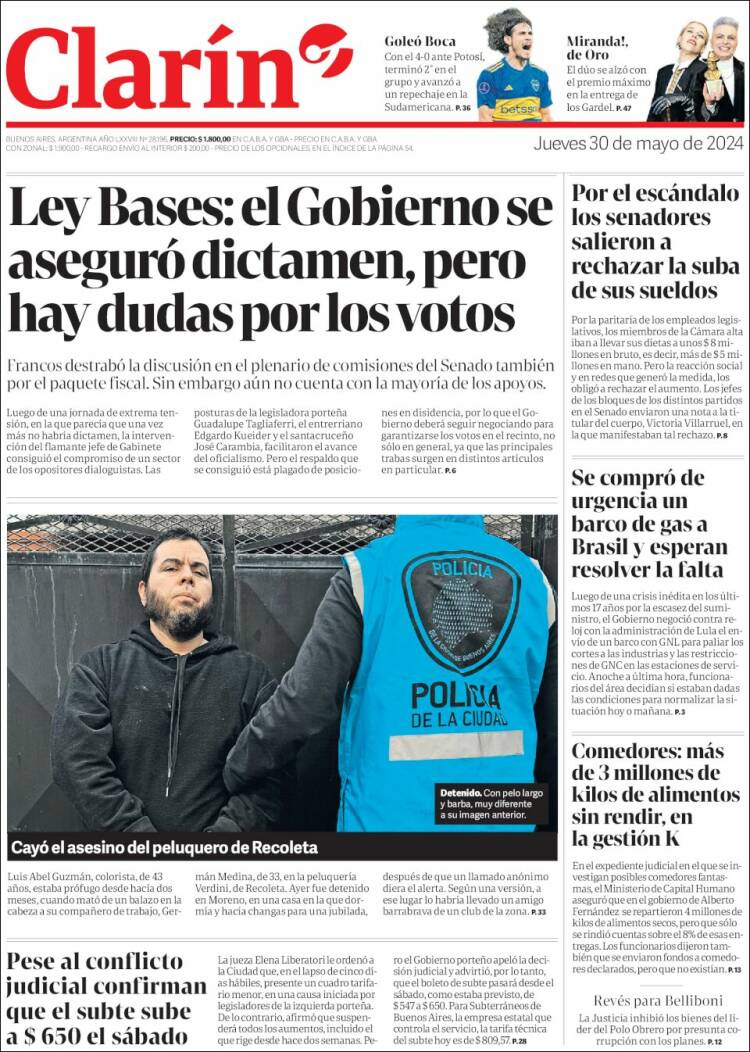 Portada de Clarín (Argentina)
