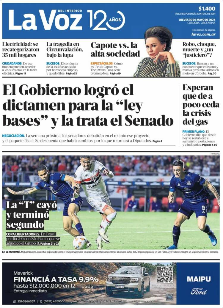 Portada de La Voz del Interior (Argentina)