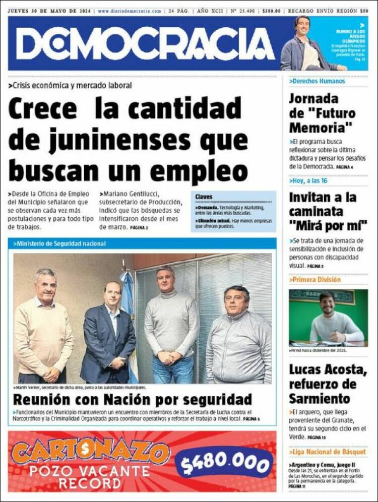 Portada de Diario Democracia (Argentina)